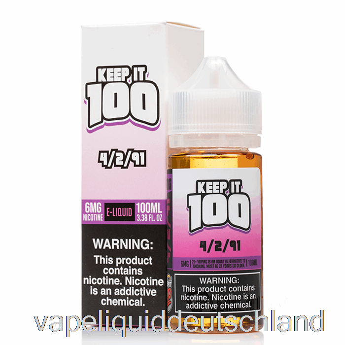 02.04.91 – Keep It 100 E-Liquid – 100 Ml 3 Mg Vape Deutschland